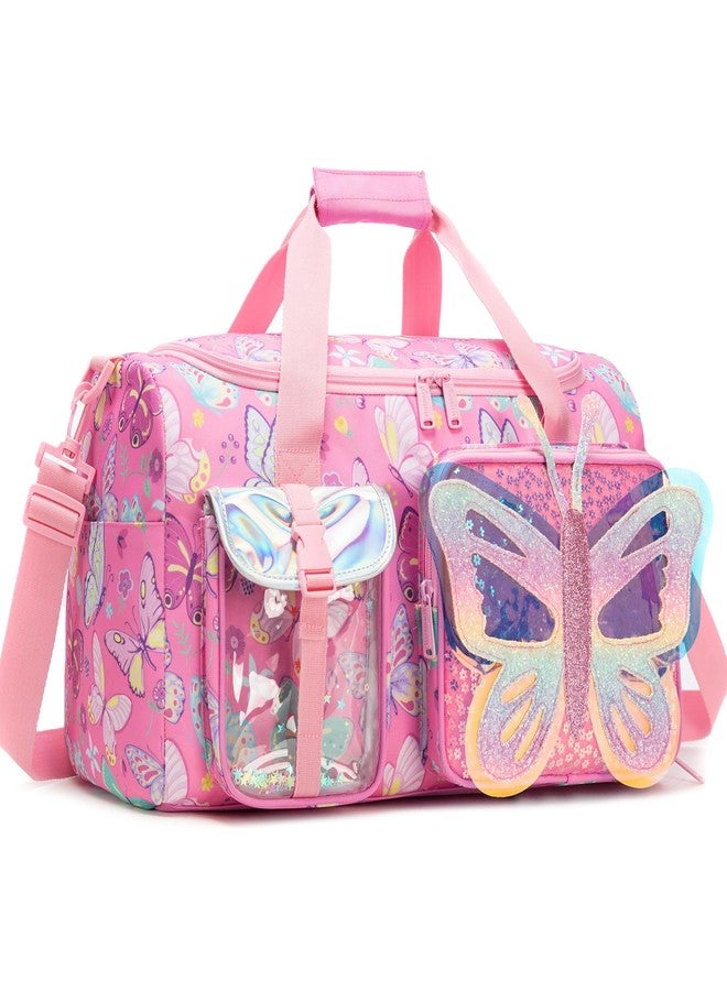 Oruiji Butterfly Kids Duffle Bag Girls Ballet Dance Bag Overnight Travel Bags for Girls Gymnastics Sports Bags for Kids with Shoe Compartment - Image 1